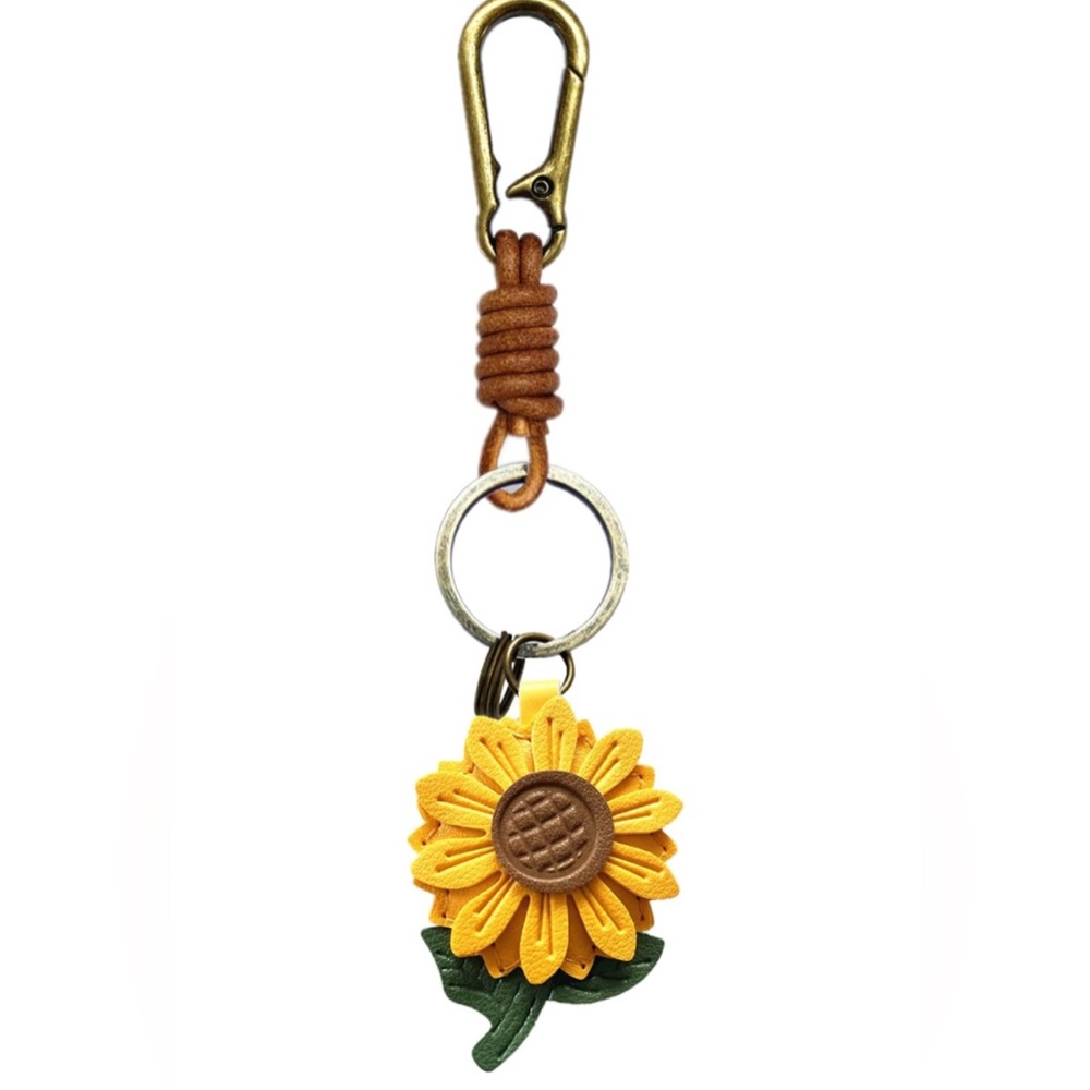 Leather Flower Keychain or Bag Charm with Gold Clip - Picture 8 of 10